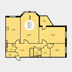Однокомнатная квартира 85.3 м²